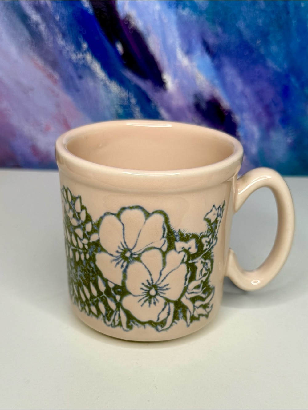Winchcombe Pottery Coffee Mug Tea Cup Pink Floral Pansy Vintage Made in England